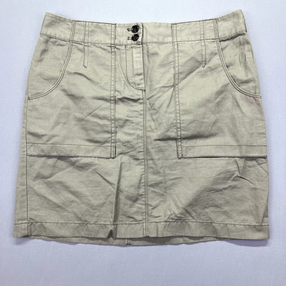 Ann Taylor Women's Khaki Cotton/Linen Short Mini Skirt w/ Pockets | Size 4